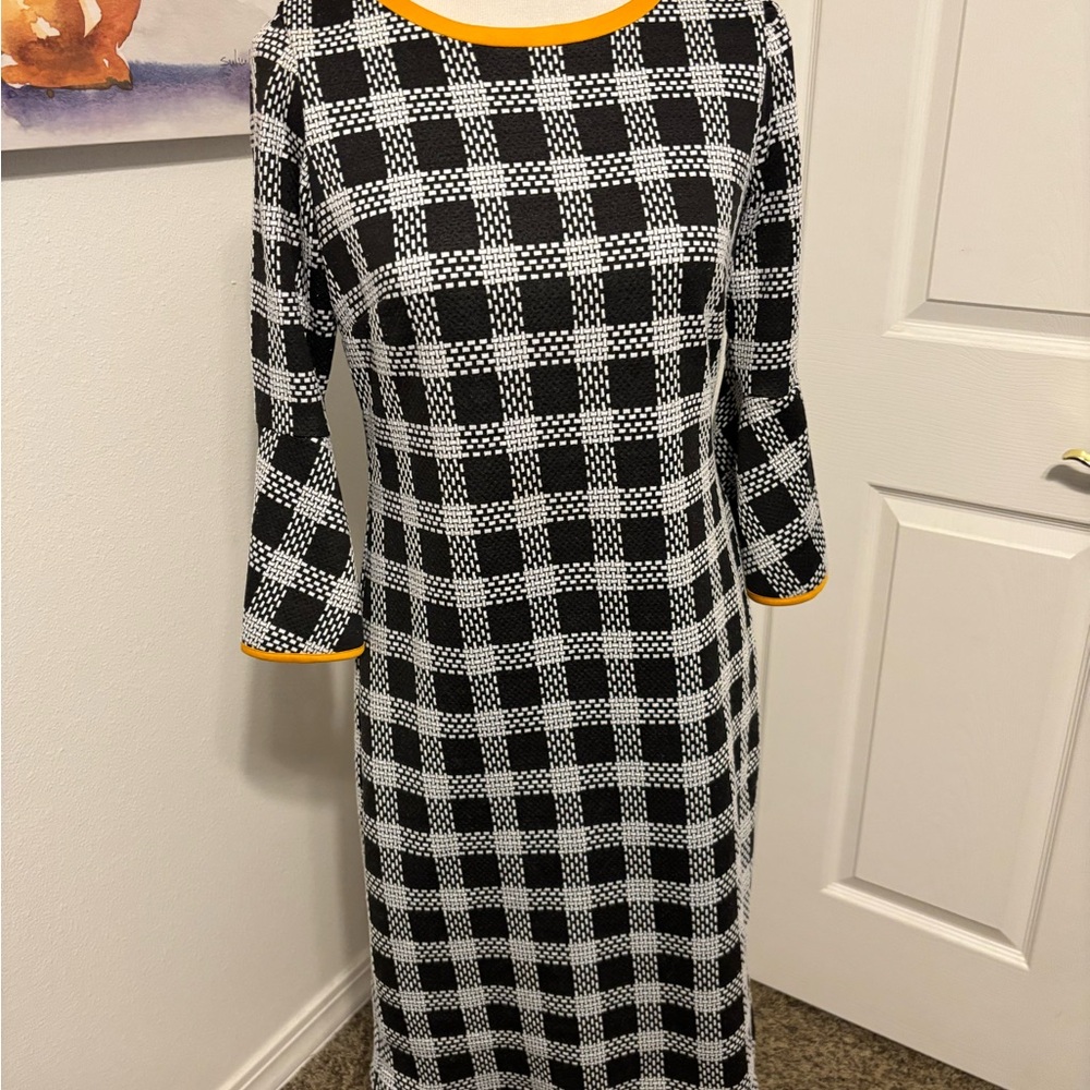 Shelby & Palmer Black and White Plaid Dress with Yellow Trim